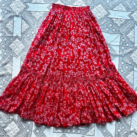 Free People Dresses & Skirts - Free People Red Floral Maxi Skirt